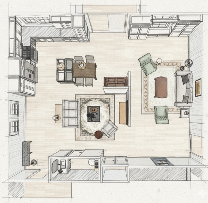 Space planning floor plan and layout concept